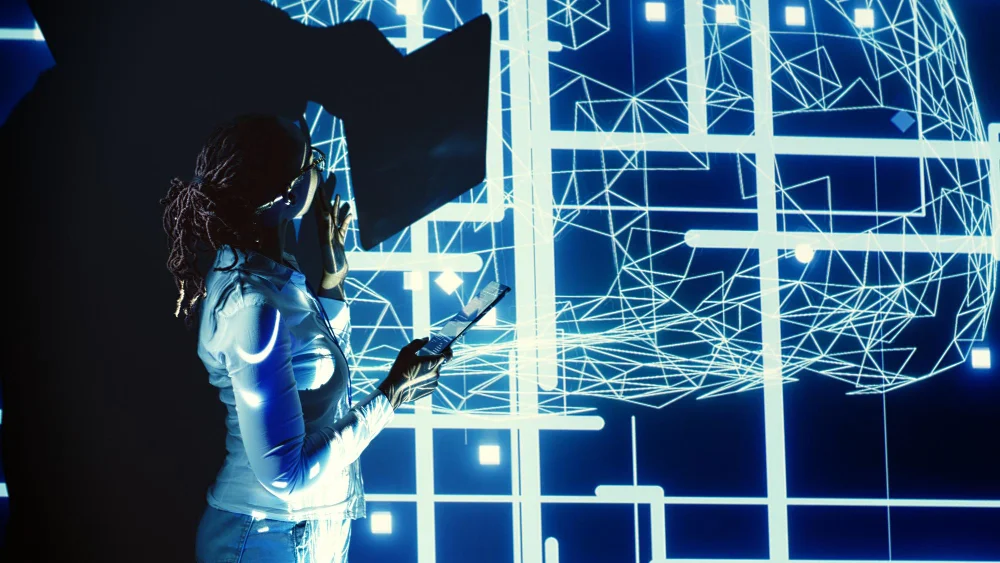 a woman working on a AI machine