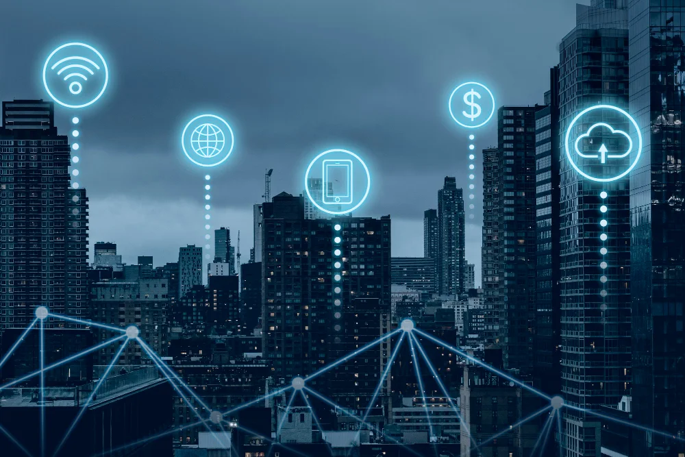 Designing Cisco Enterprise Wireless Networks v2 (ENWLSD)of city with network icons