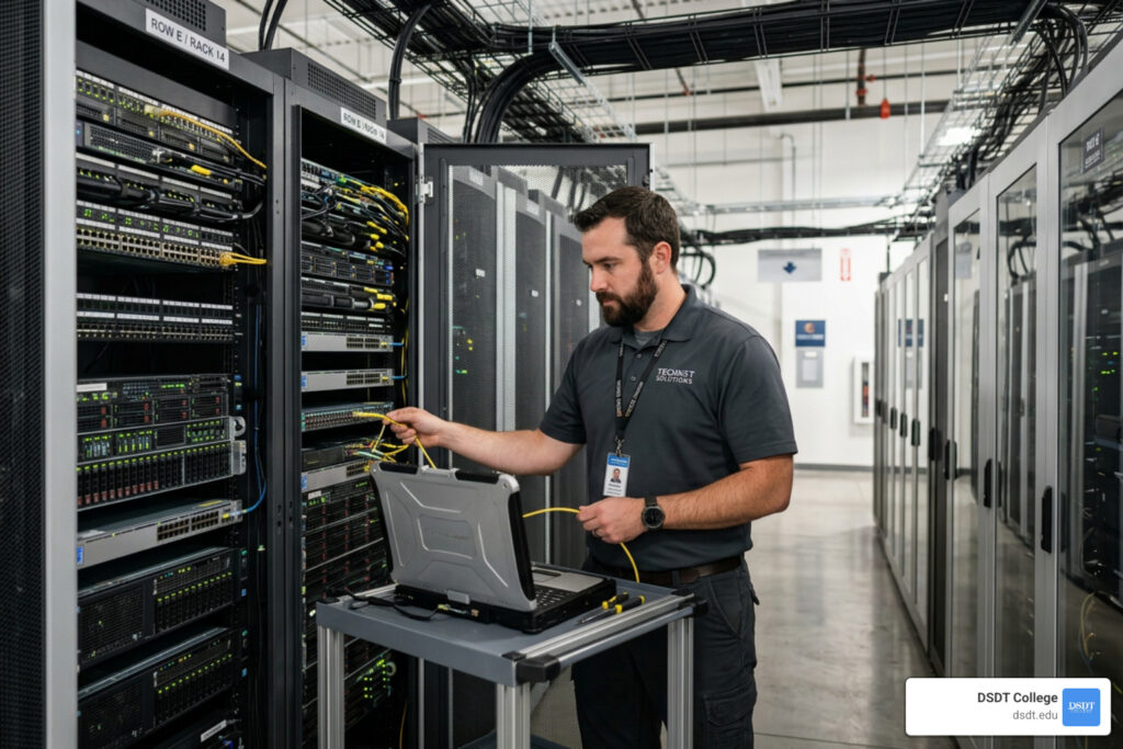 IT professional working in a modern data center - it jobs list and salary